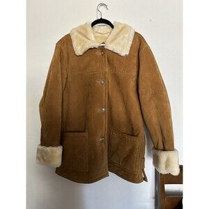 Dennis Basso Women's Genuine Leather Brown/Camel Suede And Faux Fur Coat Size L